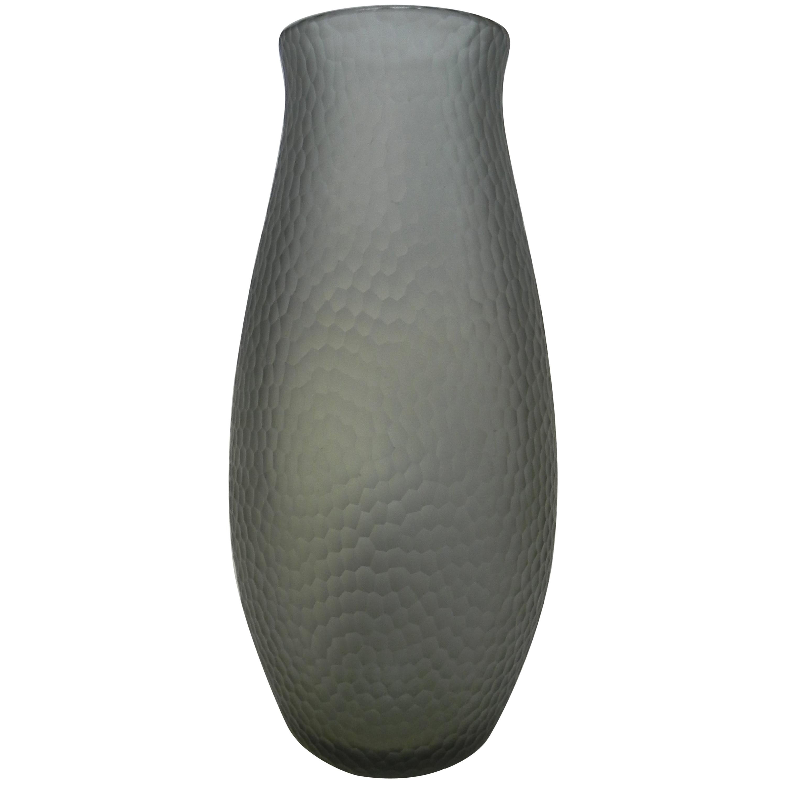 Big Carlo Scarpa Venini Murano Glass Vase "Battuto" Series Acid Signed