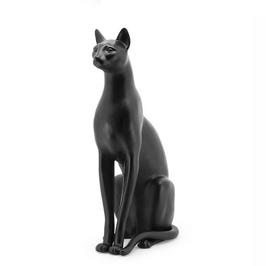 italien Sculpture de grand chat en céramique peinte en or ou en noir ou blanc ou en léopard en vente