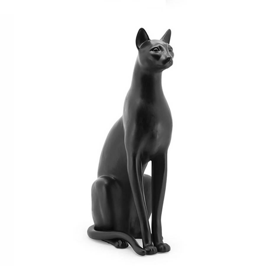Peint à la main Sculpture de grand chat en céramique peinte en or ou en noir ou blanc ou en léopard en vente