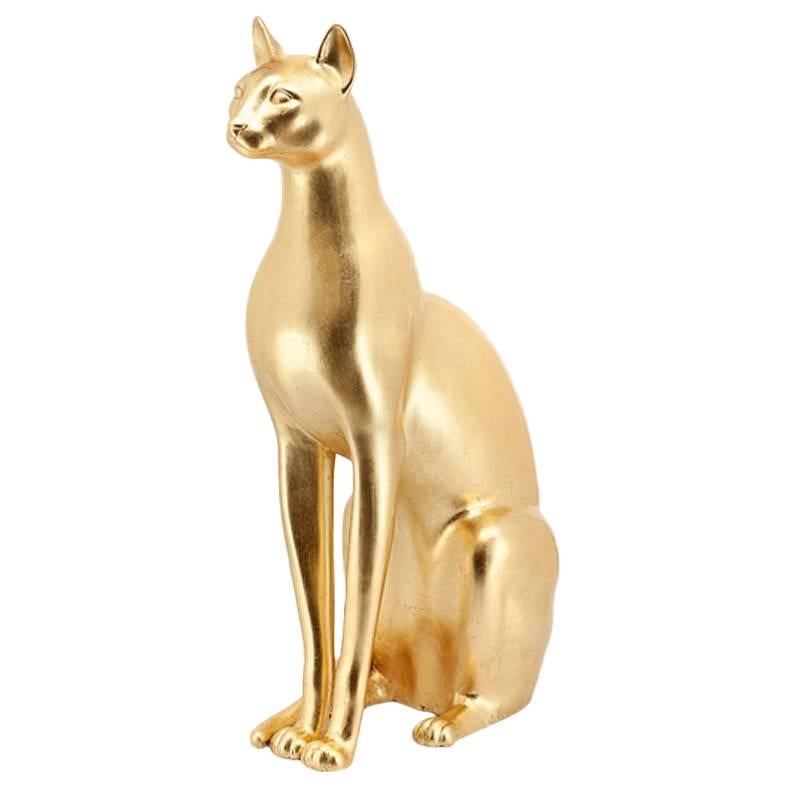Big Cat Sculpture Ceramic Gold Painted or Black or White or Leopard