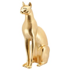 Retro Big Cat Sculpture Ceramic Gold Painted or Black or White or Leopard