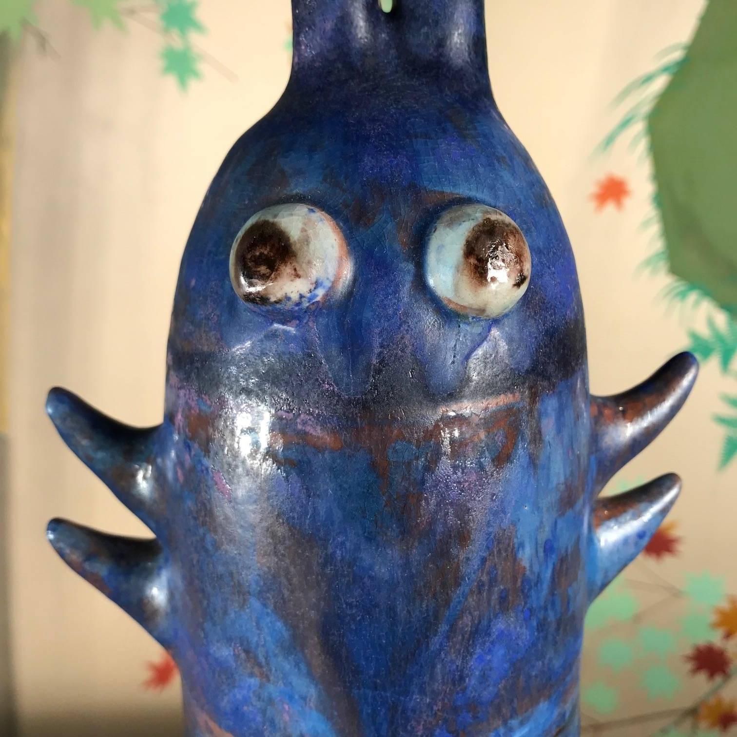 Glazed Big Blue Caterpillar Master Work by Eva Fritz-Lindner