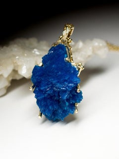 Big Cavansite Crystals Yellow Gold Pendant Azure Blue Raw Uncut Gemstone Healing