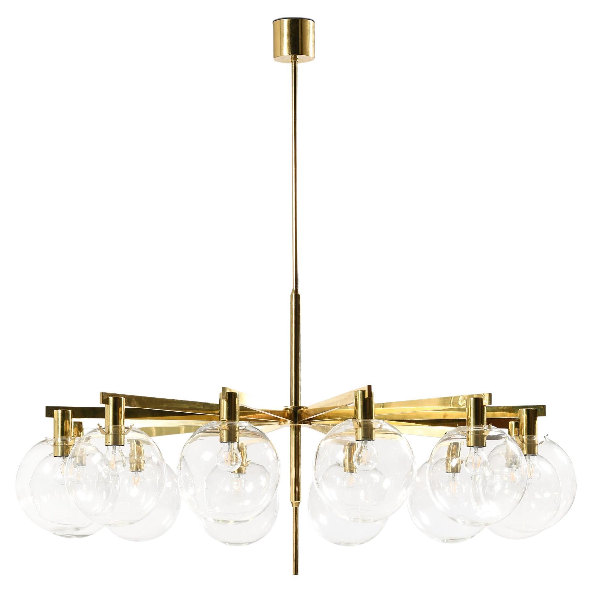 Grande lampada da soffitto in ottone e vetro trasparente originale di Hans-Agne Jakobsson, anni '50 in vendita