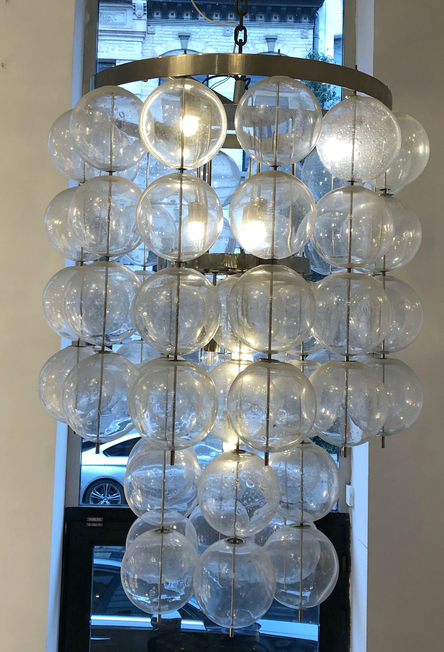 European Big Mid-Century Modern Ceiling Light, Hand Blown Glass, Czech, 1960s For Sale