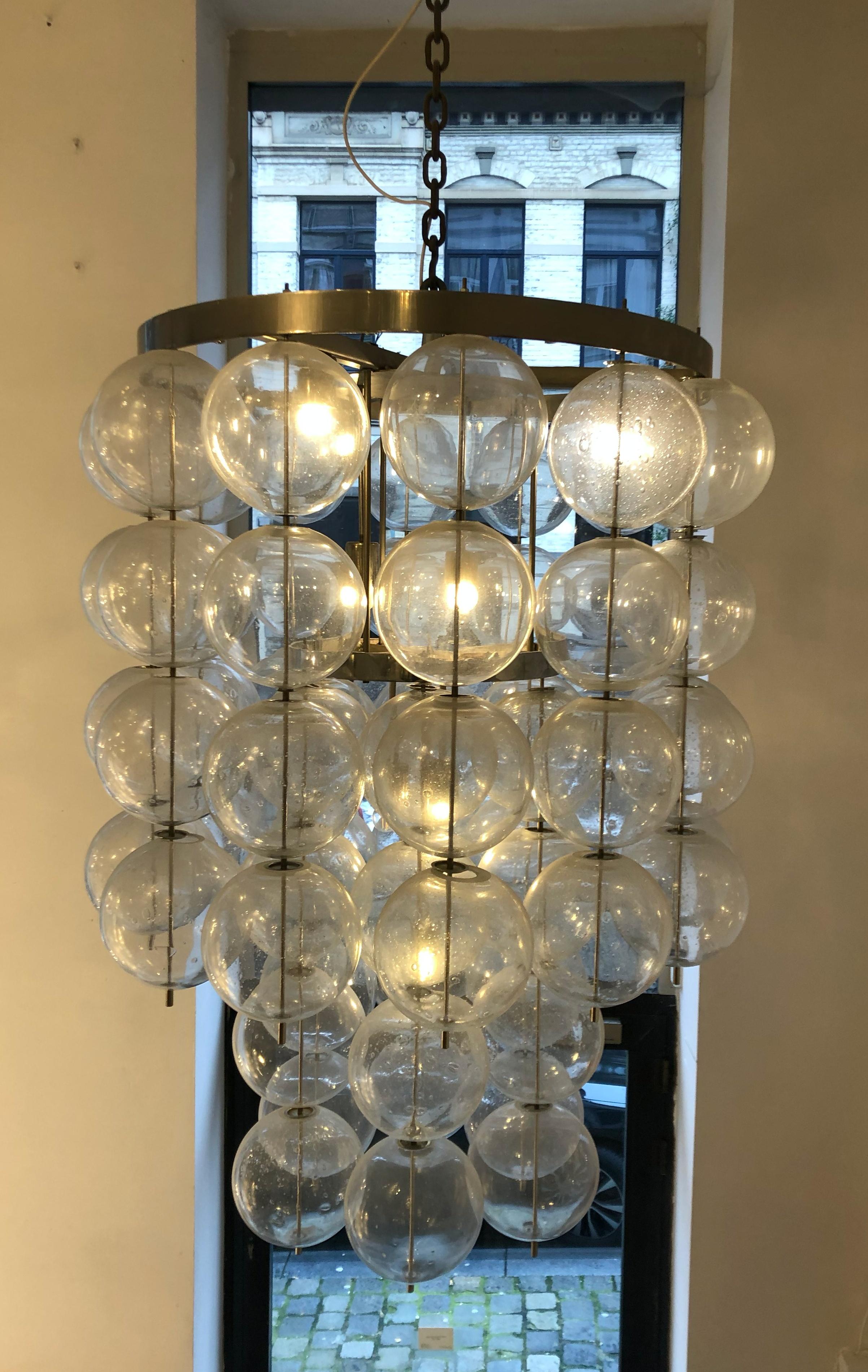 Big Mid-Century Modern Ceiling Light, Hand Blown Glass, Czech, 1960s In Good Condition For Sale In Brussels, BE
