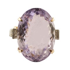 Big Central Amethyst, Diamonds, 14 Karat White and Yellow Gold Vintage Ring