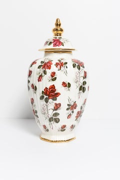 Big Ceramic Hand Painted Roses Vase Candy Box, 20th Century, Belgium, 1960s