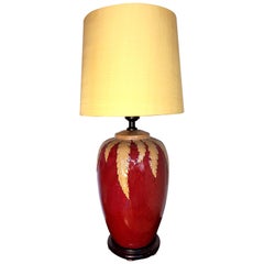 Big Ceramic Table Bordo Lamp Yellow Leaves, France, 20th Century ON SALE