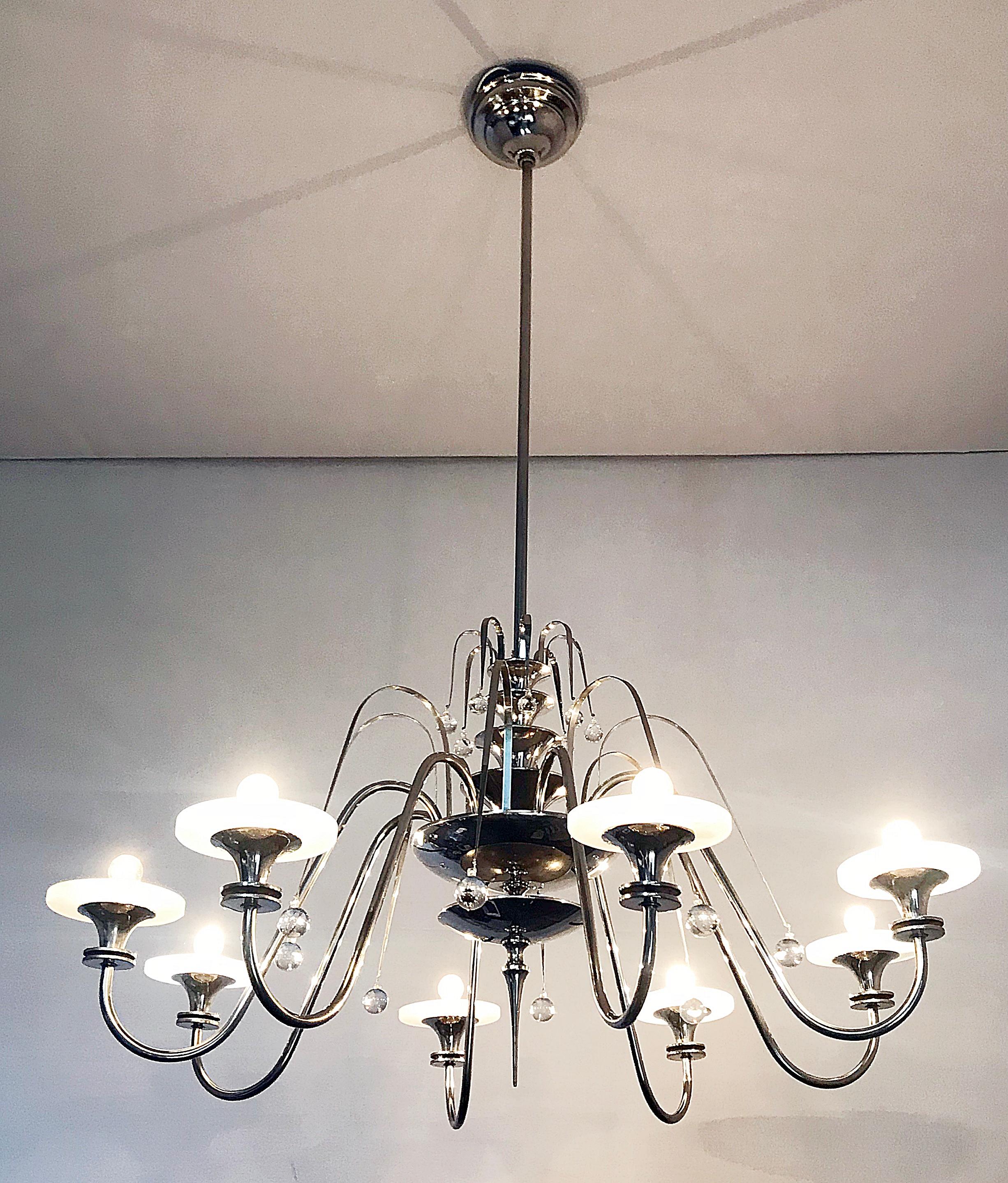 French Big Chandelier Art Déco in Chrome, 1920s, France