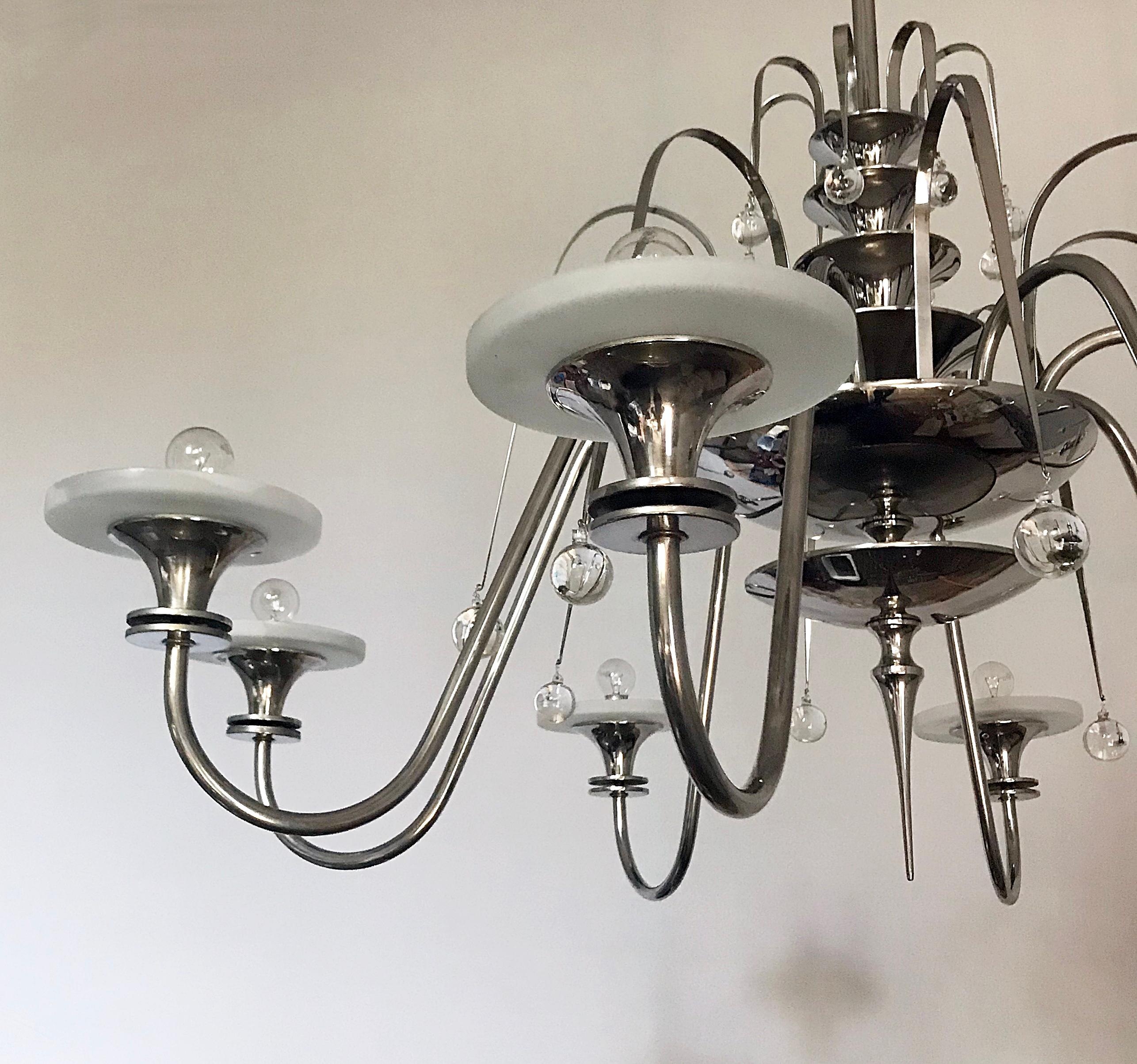 Big Chandelier Art Déco in Chrome, 1920s, France In Good Condition In Brussels, BE