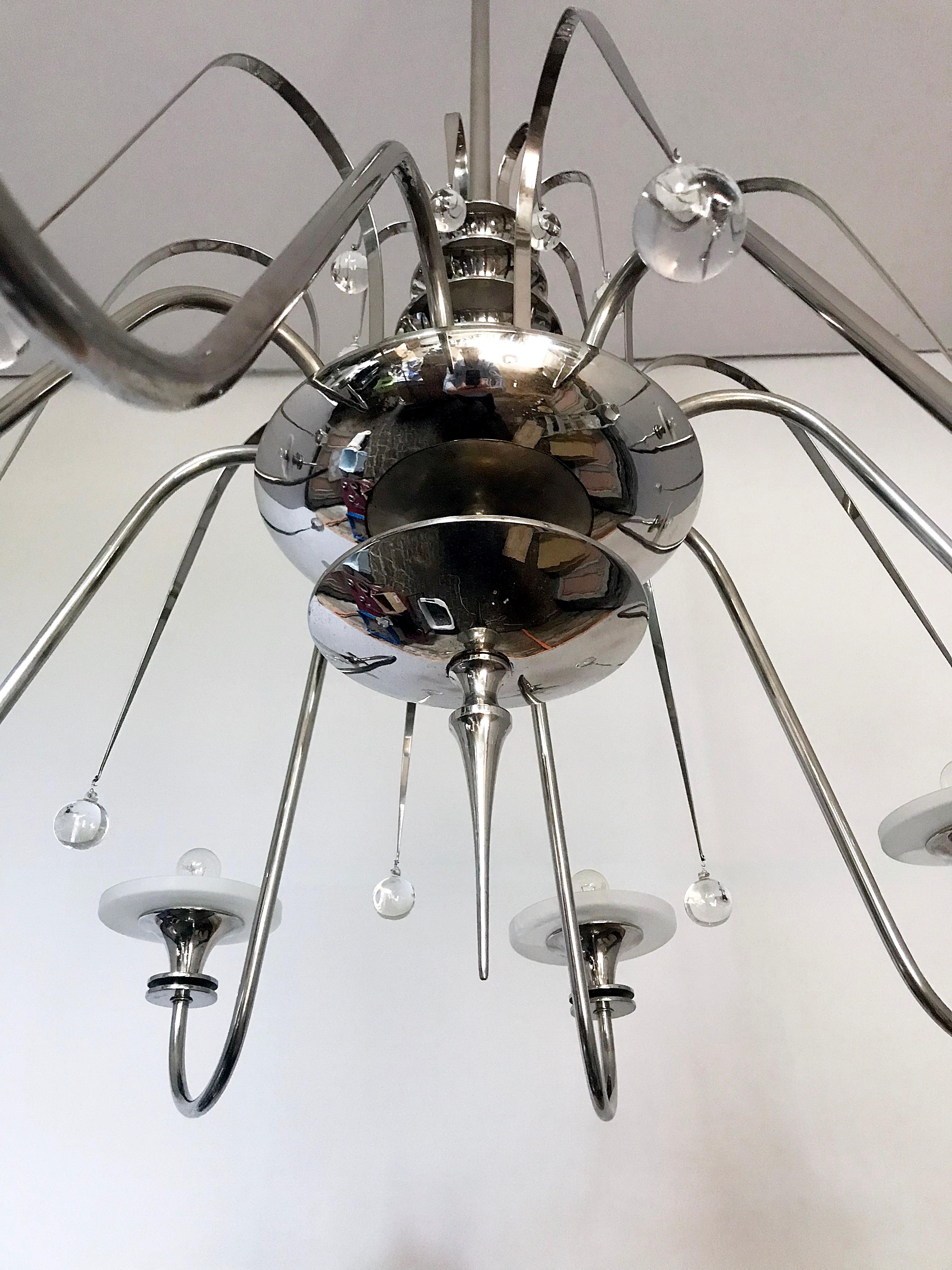 Early 20th Century Big Chandelier Art Déco in Chrome, 1920s, France