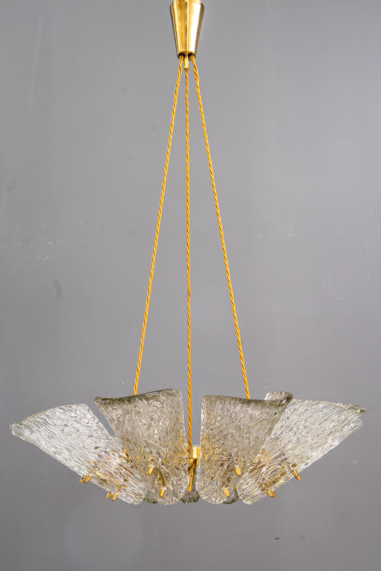 Big chandelier by J.T. Kalmar with structure glass around 1950s For Sale 2
