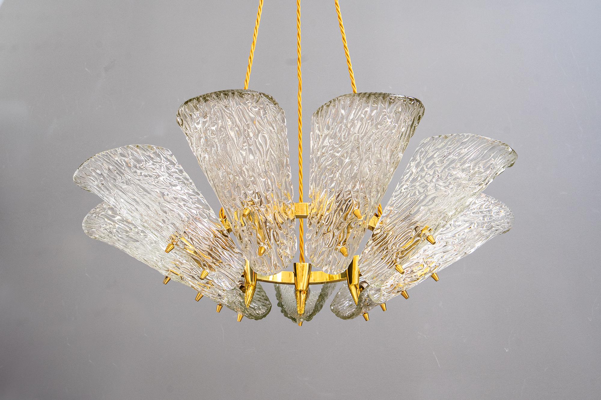 Big chandelier by J.T. Kalmar with structure glass around 1950s For Sale 3