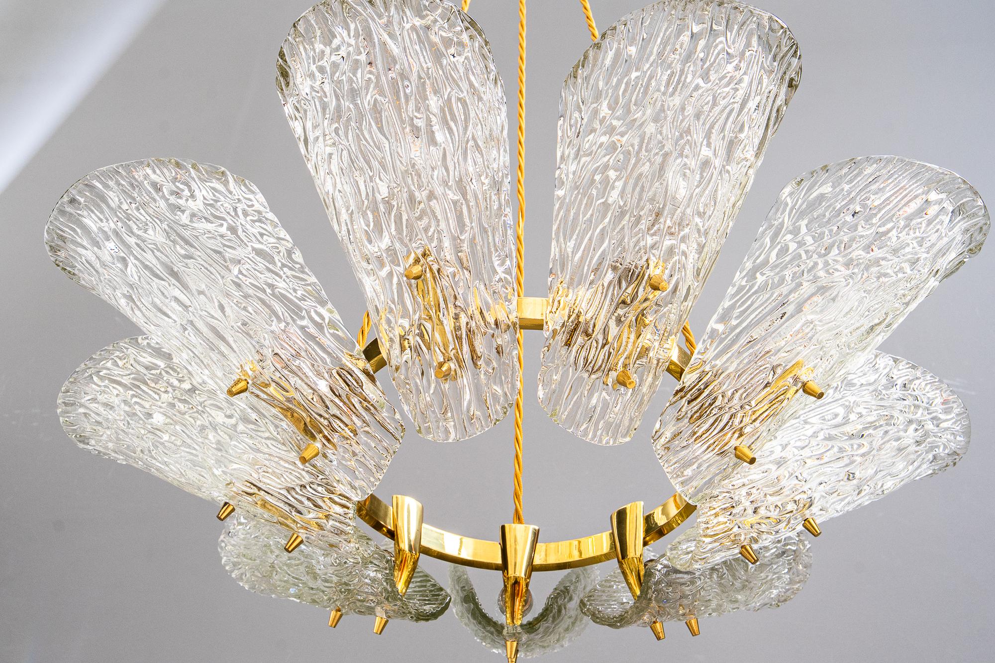 Big chandelier by J.T. Kalmar with structure glass around 1950s For Sale 4