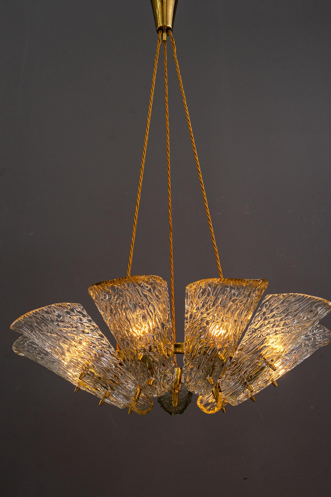Big chandelier by J.T. Kalmar with structure glass around 1950s For Sale 9