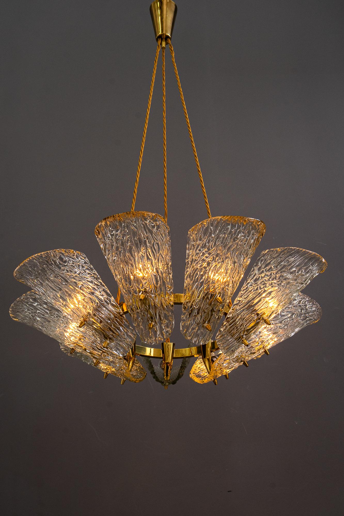 Big chandelier by J.T. Kalmar with structure glass around 1950s For Sale 10