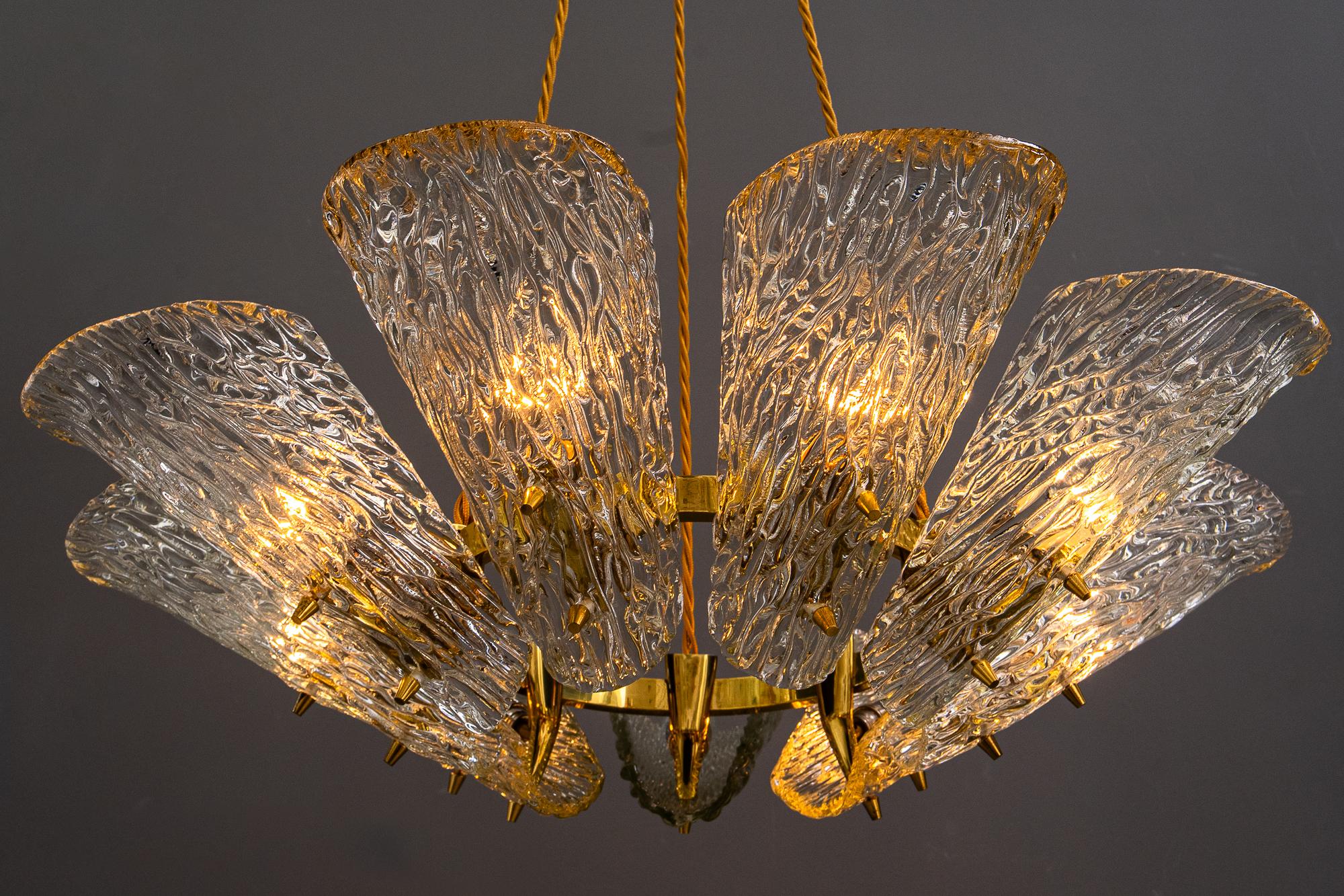 Big chandelier by J.T. Kalmar with structure glass around 1950s For Sale 11