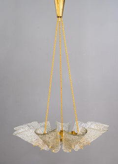 Bigli-Kronleuchter von J.T. Kalmar mit Strukturglas um 1950