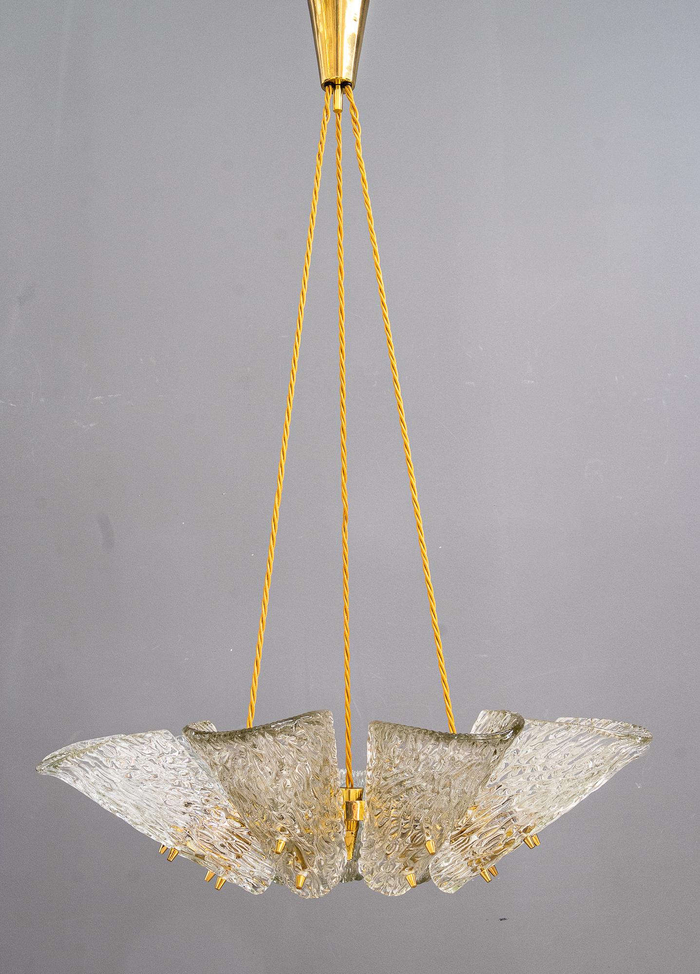 Mid-Century Modern Big chandelier by J.T. Kalmar with structure glass around 1950s For Sale