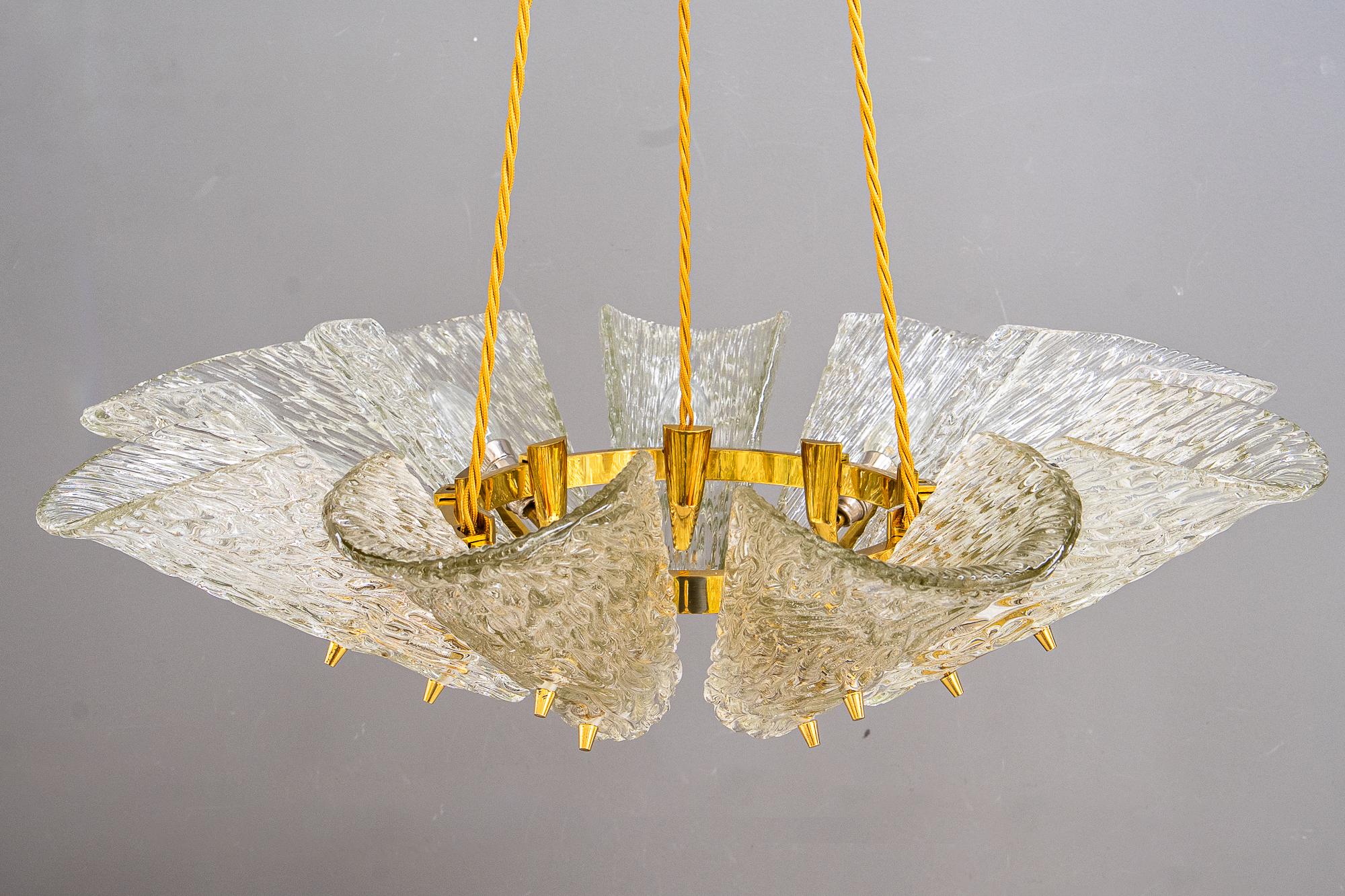 Austrian Big chandelier by J.T. Kalmar with structure glass around 1950s For Sale