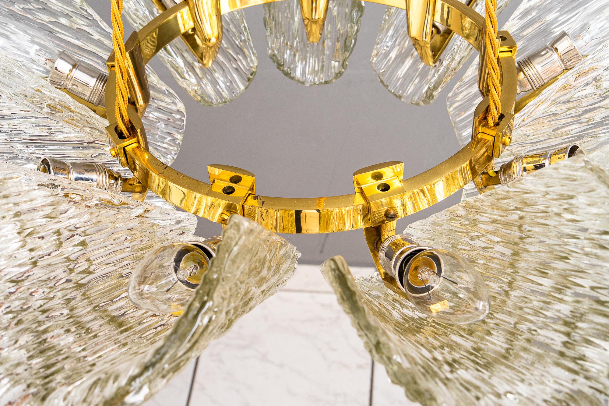 Lacquered Big chandelier by J.T. Kalmar with structure glass around 1950s For Sale