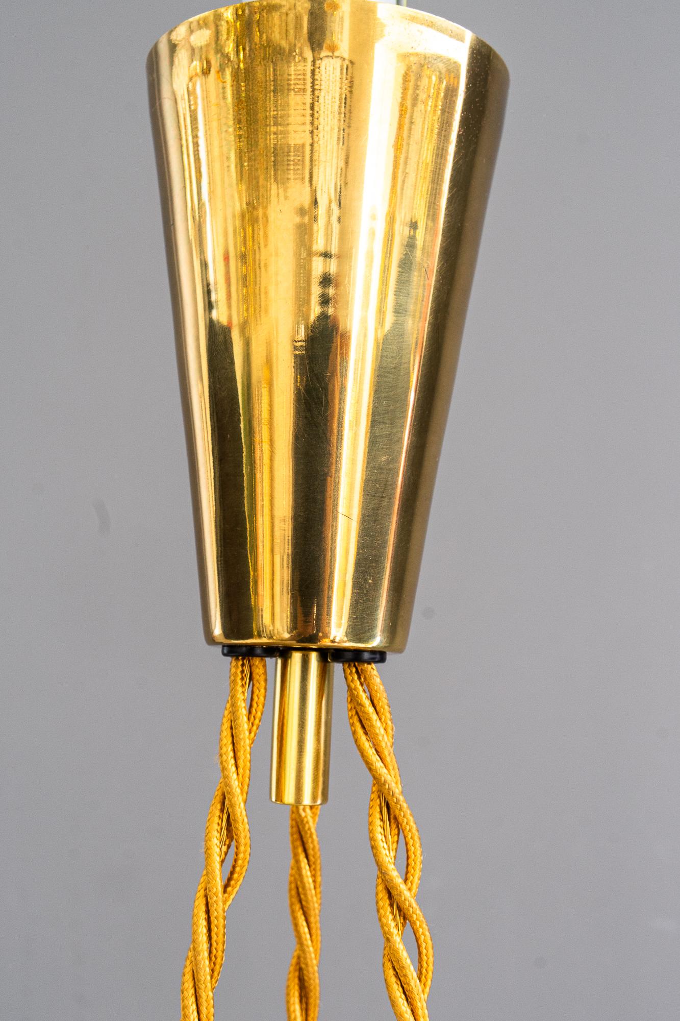 Brass Big chandelier by J.T. Kalmar with structure glass around 1950s For Sale