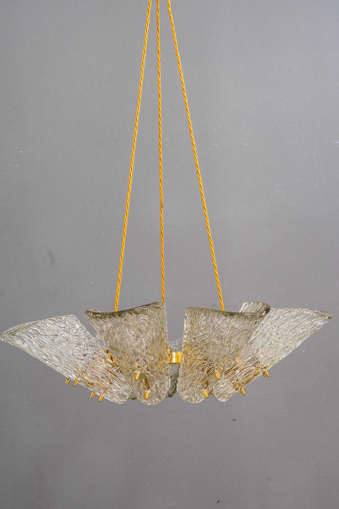 Big chandelier by J.T. Kalmar with structure glass around 1950s For Sale 1