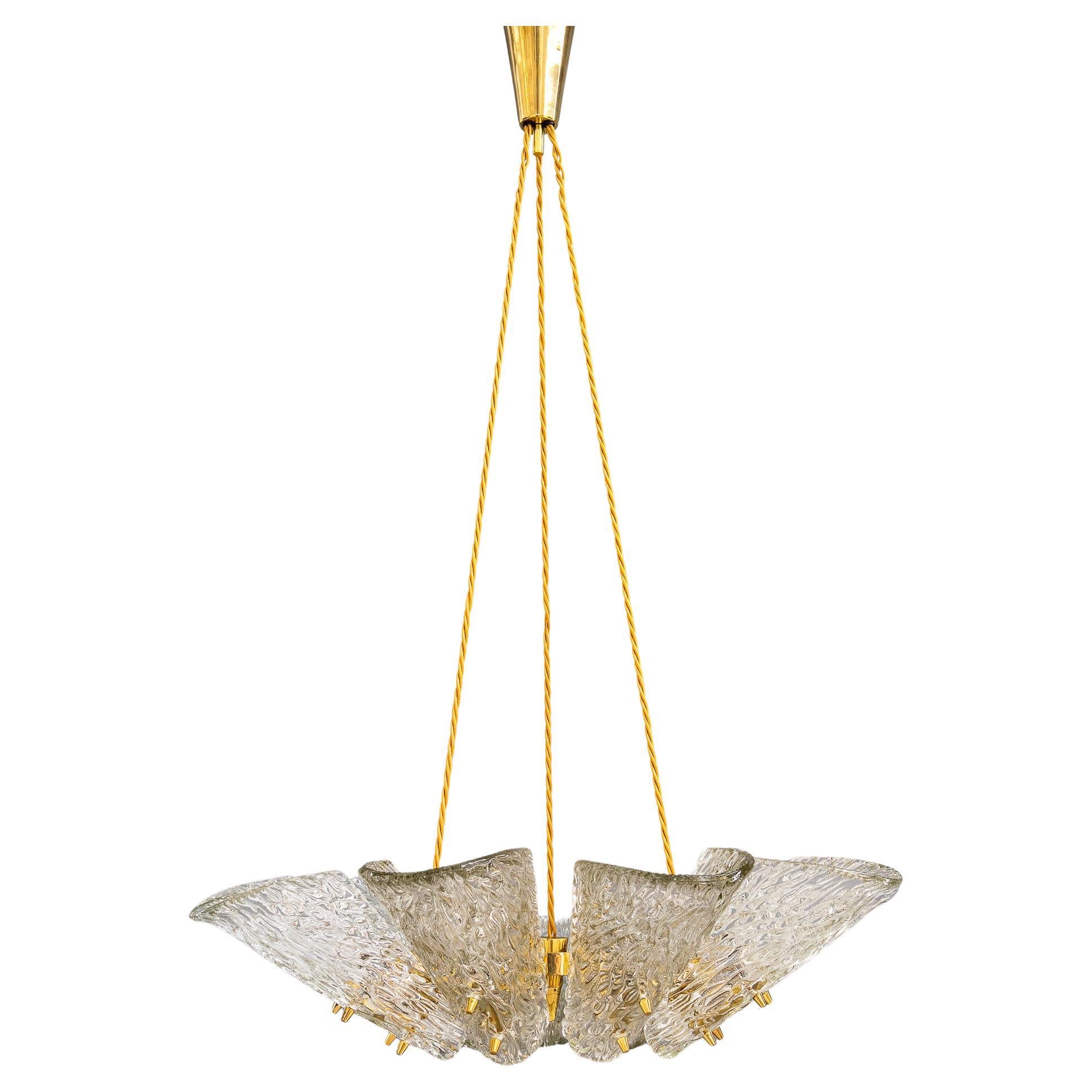 Big chandelier by J.T. Kalmar with structure glass around 1950s For Sale