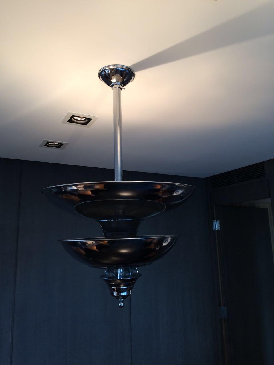 Big Chandelier Chromed and Glass, 1920, Style Art Deco For Sale 2