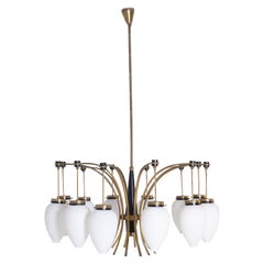 Big Chandelier Stilnovo in Brass and Opaline Glass, 1950