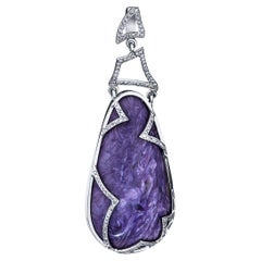Big Charoite Diamond Gold Pendant Iris Purple Gemstones Swirling Pattern