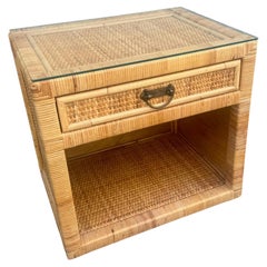 Big Chic Wicker Wrapped Nightstand With Glass Top