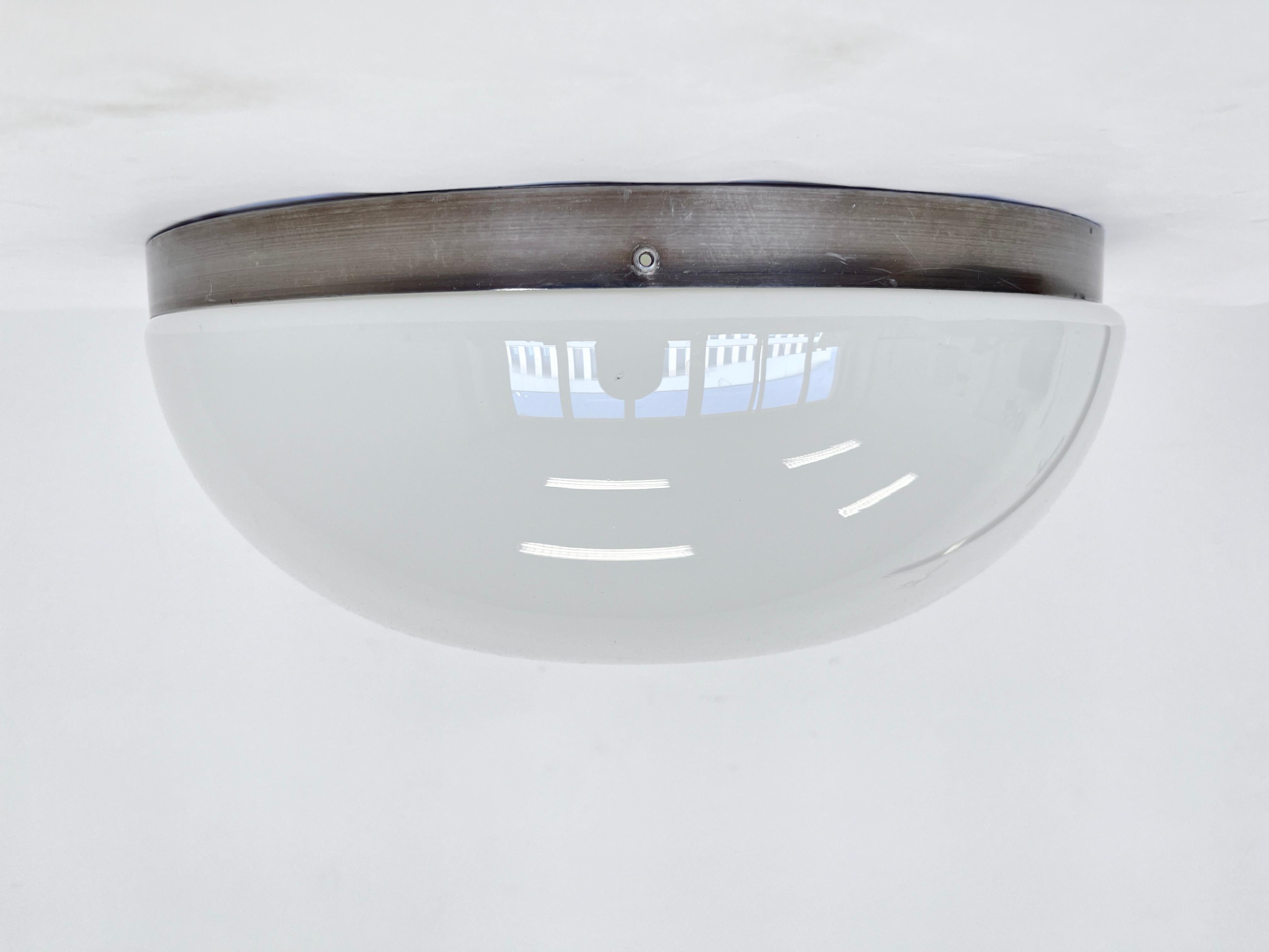 Czech Big Chrome Bauhaus Ceiling or Wall Lamp/Flushmount, 1940s - 3 pieces available For Sale