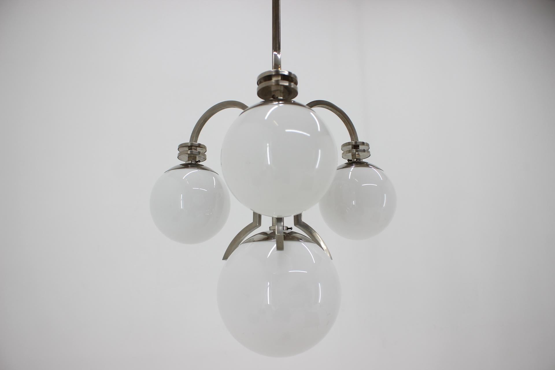 Big Chrome Bauhaus / Functionalism Chandelier / Pendant, 1930s In Good Condition For Sale In Praha, CZ