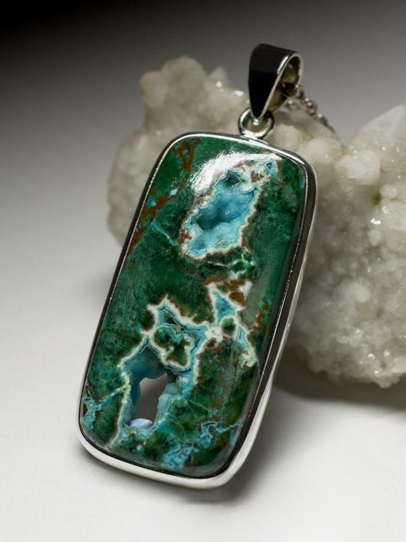 Grande ciondolo d'argento in crisocolla, pietra naturale verde blu, stile Vintage In condizioni Nuovo in vendita a Berlin, DE