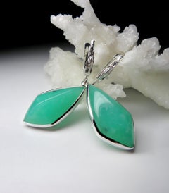 Big Chrysoprase Earrings silver Kite Shaped Luminous Mint Green Natural Gemstone