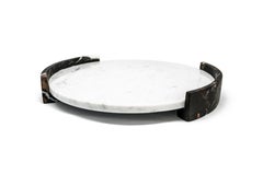 Handmade Big Circular Tray in White Carrara and Black Marquina Marble