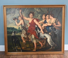 Big Classical Oil Painting Diana Huntress after Rubens 1880