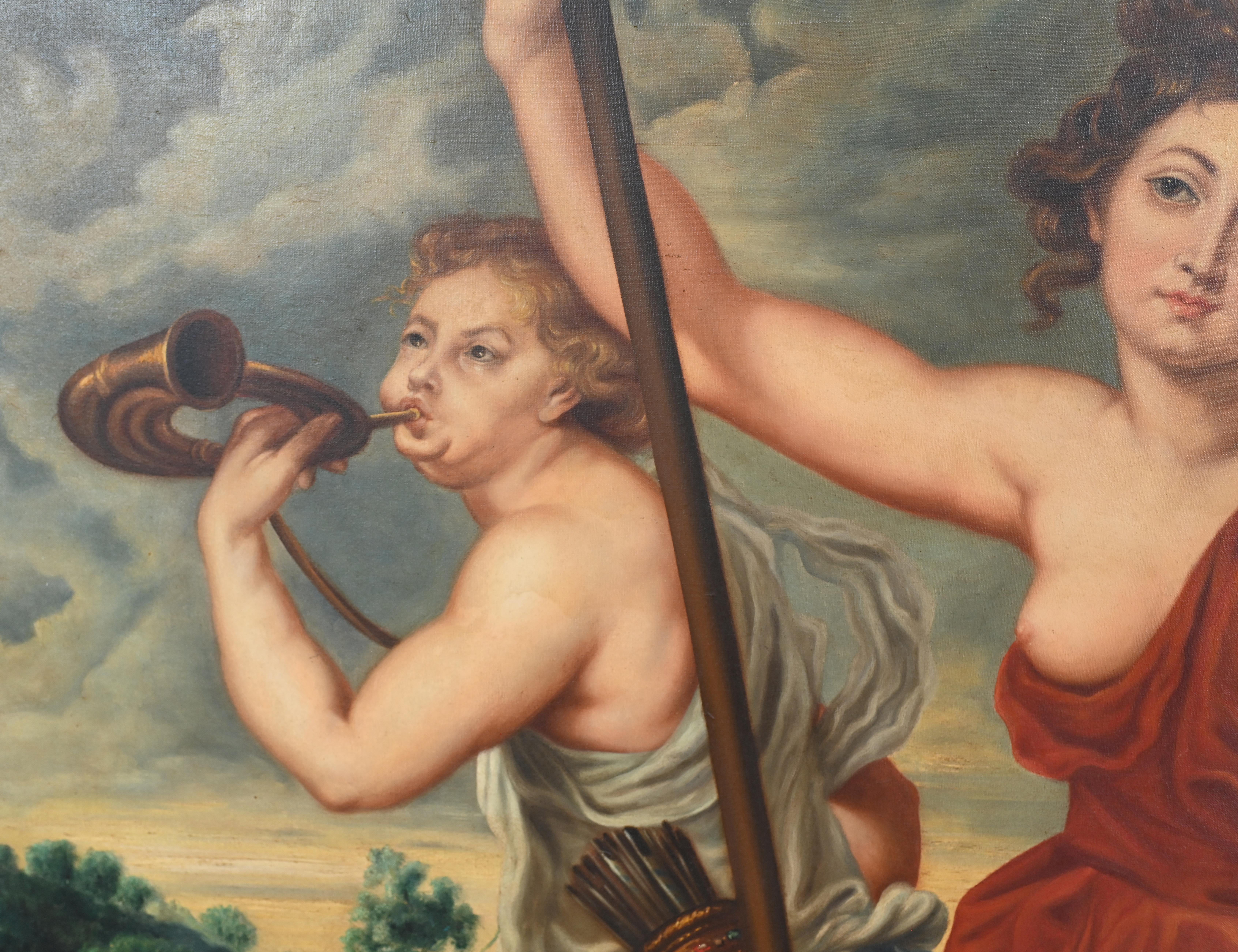 Late 19th Century Big Classical Oil Painting Diana Huntress after Rubens 1880 For Sale