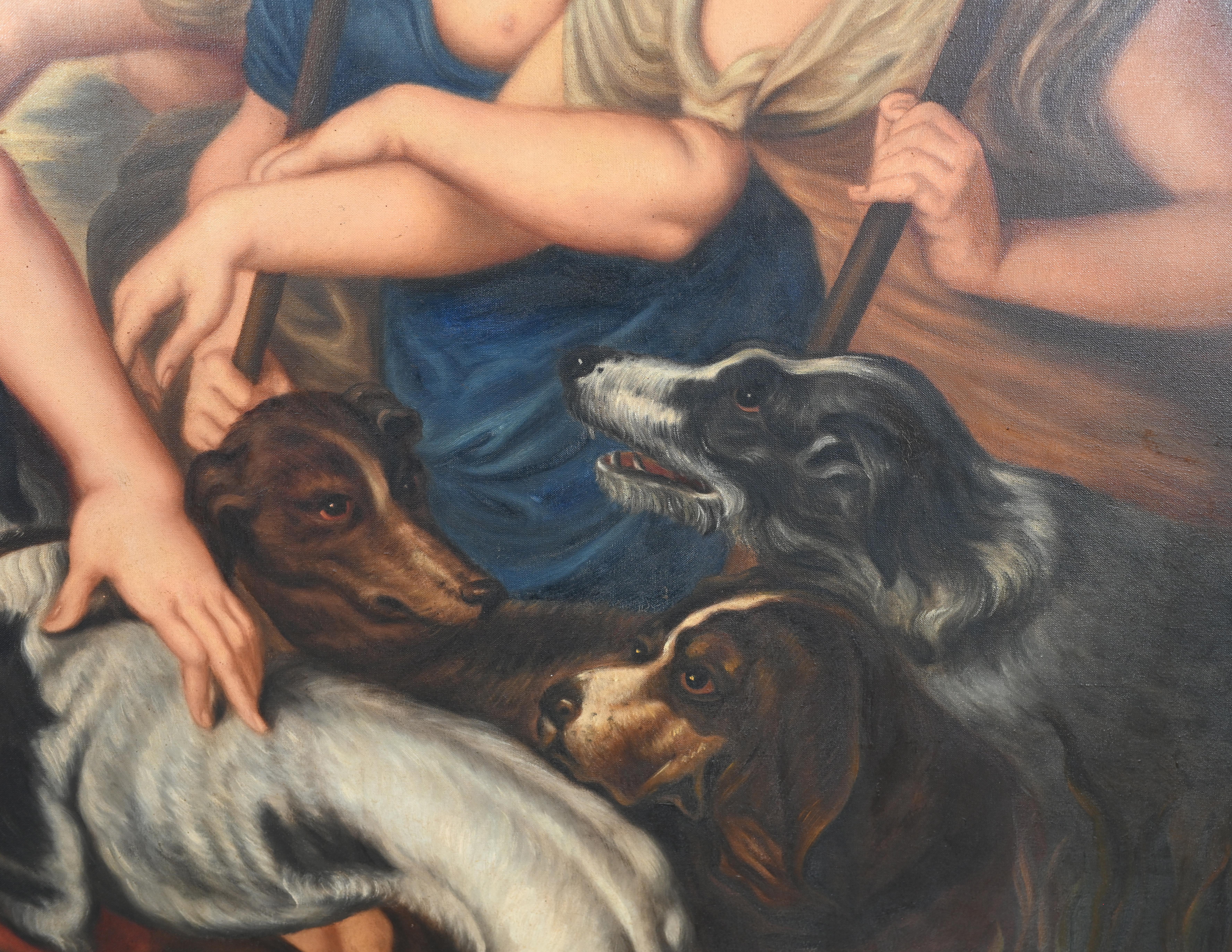 Big Classical Oil Painting Diana Huntress after Rubens 1880 For Sale 1