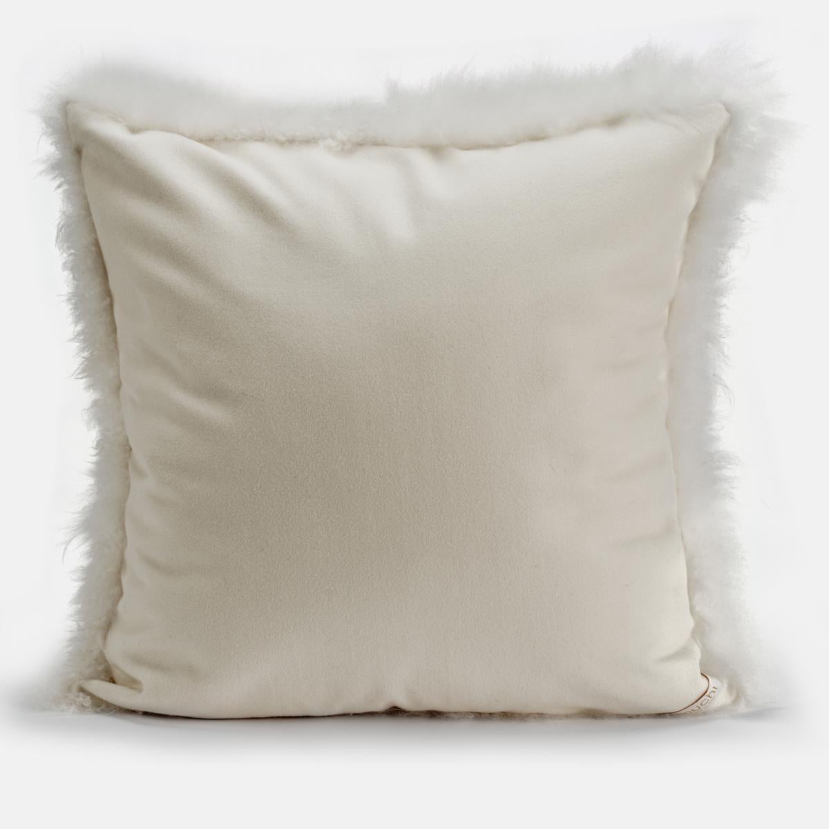 Italian Big Cloud White Natural Cashmere Fur Pillow Cushion by Muchi Decor For Sale