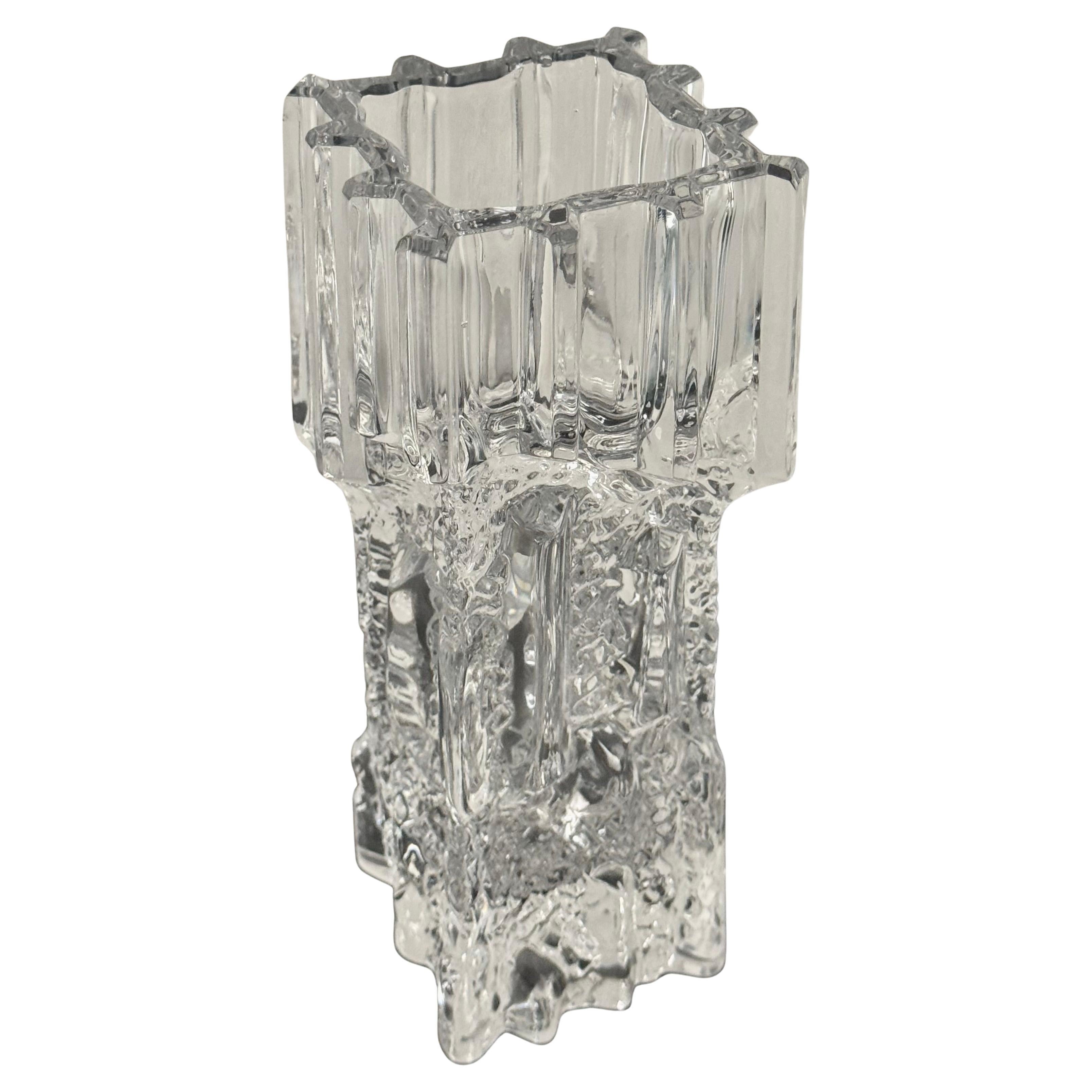 Big collectible vase with ice cube effect in glass from Limburg 1970 For Sale