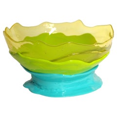 Big Collina Large Resin Basket in Clear Yellow Lime Turquoise by Gaetano Pesce