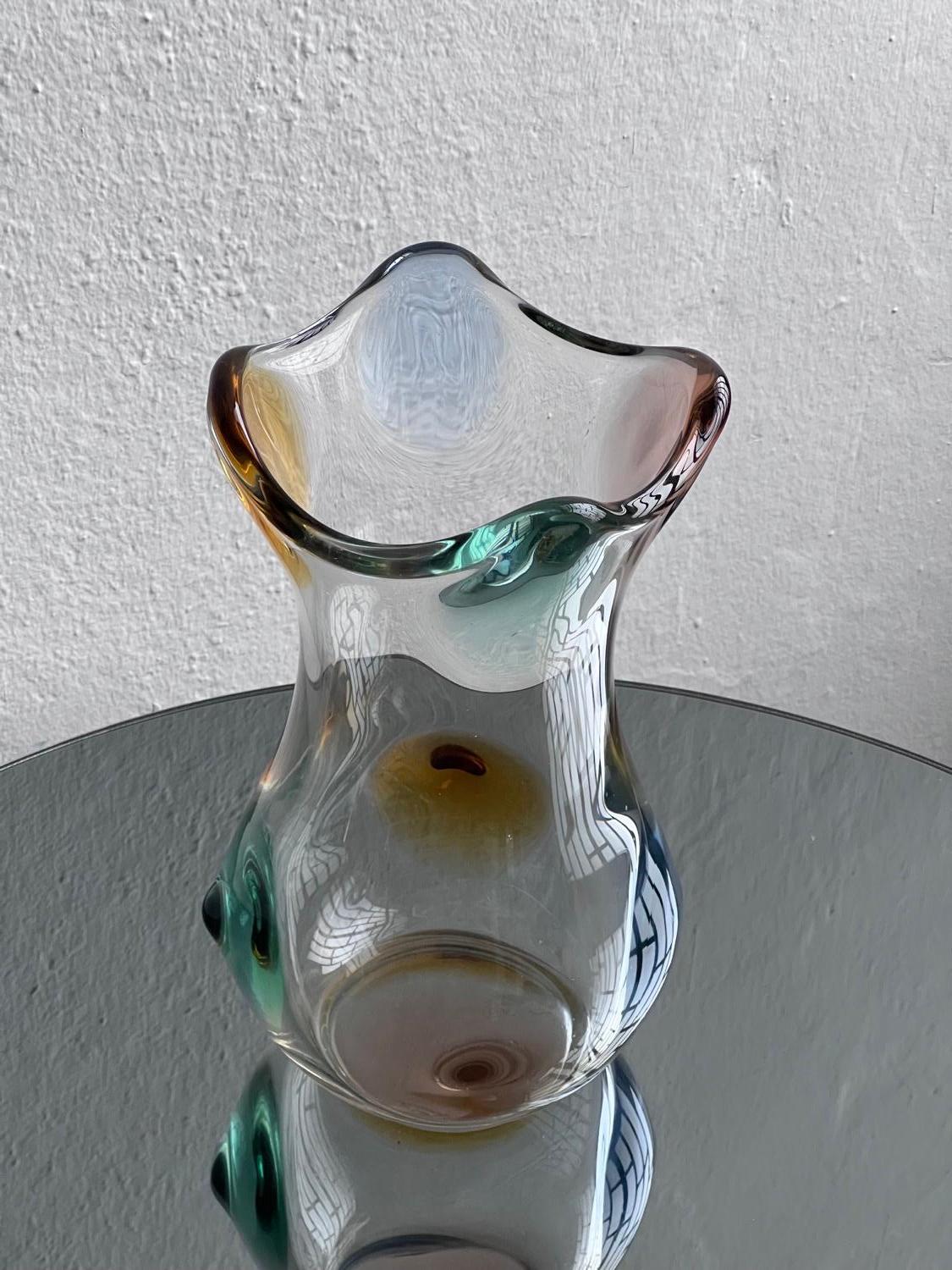 Glass Big colorful decorative Murano glass vase, Mid Century Italian design For Sale