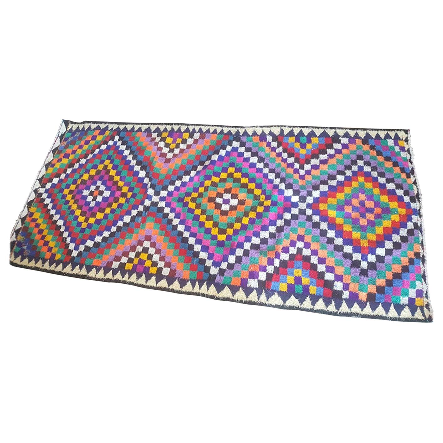 Big Colorful Vintage Carpet, Boho Style Rug, Similar to Kilim