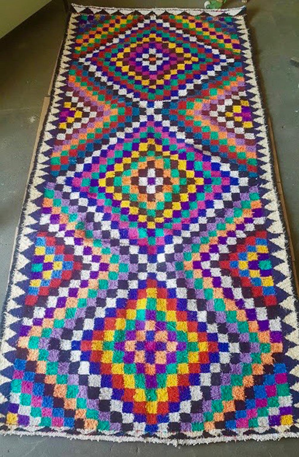 Hand-Knotted Big Colorful Vintage Carpet