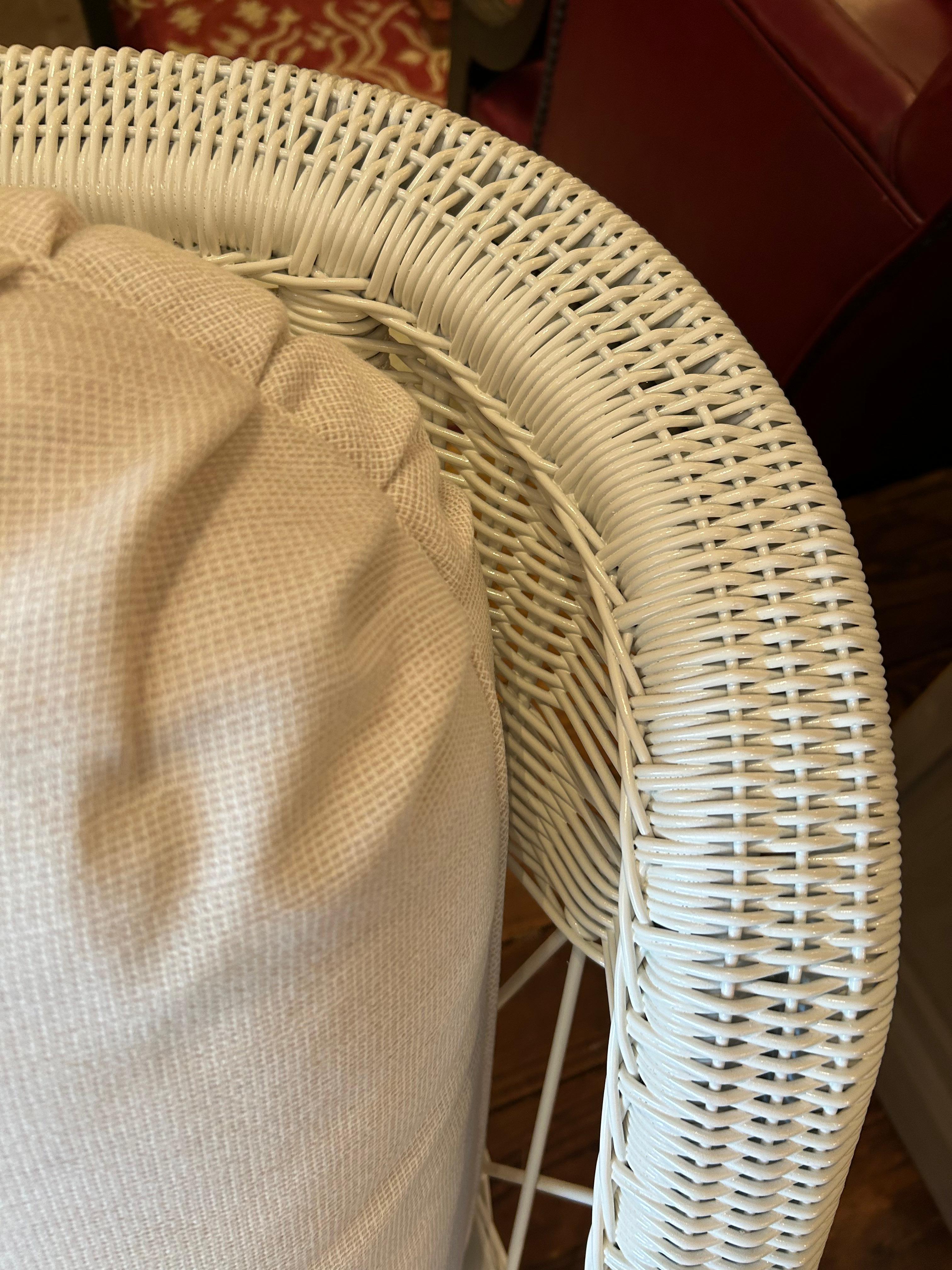 Big Comfy White Wicker Club Chair with Custom Upholstered Cushions 4