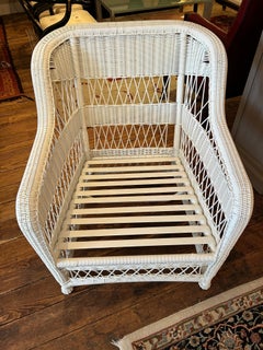 Big Comfy White Wicker Club Chair with Custom Upholstered Cushions