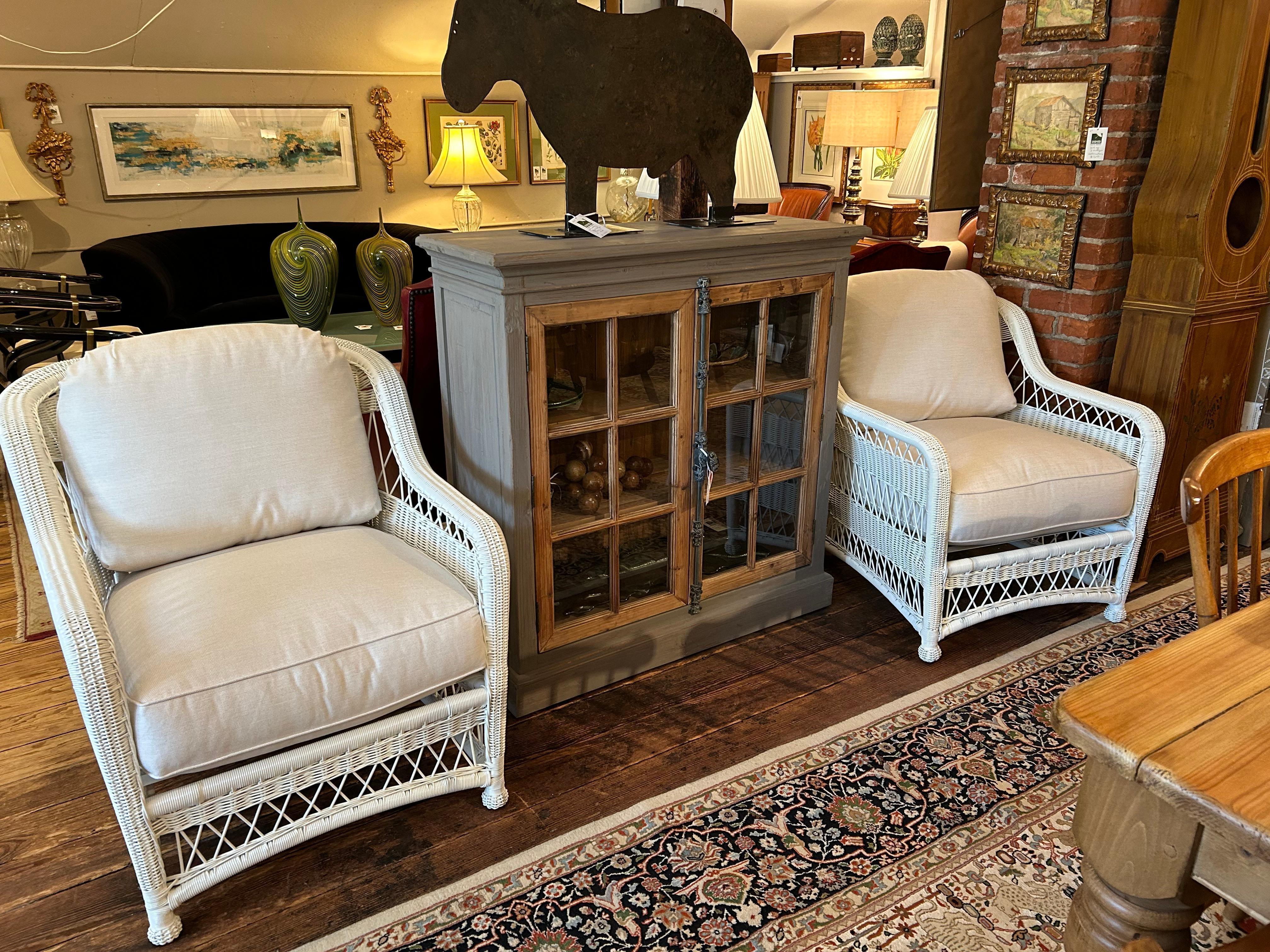 American Big Comfy White Wicker Club Chair with Custom Upholstered Cushions